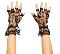SHATCHI Women's Fingerless Lace Gloves Fancy Dress Evening Party Wedding Halloween Prop, Black, One Size