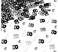SHATCHI Black & Silver 50th Birthday Confetti Foil Metallic Glitz Table Scatter Sprinkles Age Bday Party Decorations 12mm