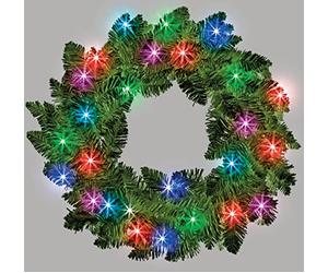 SHATCHI Black/White Imperial Pine Garland/Wreath Christmas Holiday Xmas Home Office Fireplaces Stairs Decoration with Non Pre-Lit (CW/WW, Green w/Multicolour LEDs, 55cm