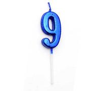 Birthday Number 9 Candle Blue Cake Topper Decorations for 10th 20th 30th 40th 50th Birthday Anniversary Party Supplies Metallic Number Candle Celebration Cake Décor