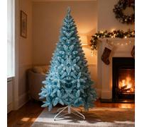 SHATCHI 6Ft Flocked Blue Christmas Tree Snow Dusted Artificial Pine Foldable Metal Stand 730 Tips Hinged Branches Snowy Bushy Luxury Holiday Home Decoration, PVC, 180cm