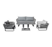 Shatchi Cannes 4-Seater Aluminium Garden Sofa Lounge Set Outdoor Set with Adjustable Table & Cushions in Light Grey Shatchi Light Grey