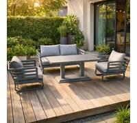 Shatchi Cannes 4-Seater Aluminium Garden Sofa Lounge Set Outdoor Set With Adjustable Table & Cushions