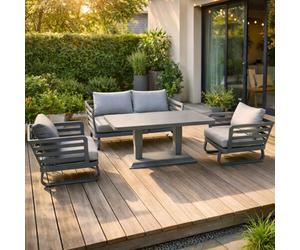 Shatchi Cannes 4-Seater Aluminium Garden Sofa Lounge Set Outdoor Set With Adjustable Table & Cushions