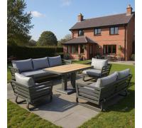 Shatchi Cannes Grand 7-Seater Aluminium Outdoor Lounge Set with Adjustable Ceramic Glass Table in Light Grey Shatchi Light Grey