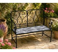 Shatchi Cascade Mosaic 2 Seater Garden Bench, 112cm Outdoor Patio Seat with Ceramic Tile Seat, Scrollwork Backrest & Metal Frame