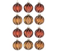 Shatchi Christmas 8Cm Red And Amber Glass Baubles Set - 12Pcs Ornaments With 6 Assorted Designs For Tree Decorations