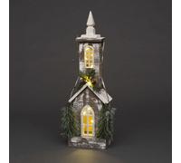 Shatchi Christmas Decoation Wooden House Green Tabletop Decorated with Berries, Pines & Small Warm White Bulbs in Cream Shatchi Cream