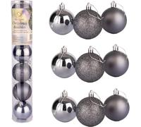 15cm/3Pcs Christmas Baubles Shatterproof Dark Grey, Christmas Tree Decorations Ball Ornaments Balls Xmas Hanging Decorations Holiday Decor - Shiny,Matte,Glitter