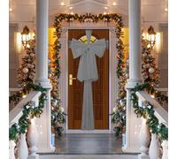 Shatchi Christmas Door Bow - 9m Giant Bow Door Cover - Front Door Decorations for Xmas Wedding, Baby Shower Outside Home Decor in Silver Shatchi Silver