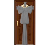 SHATCHI Christmas Silver 9m Giant Bow Cover-Front Door Xmas Wedding, Baby Shower Outside Home Decor, Organza, Pack of 1