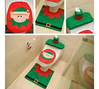 SHATCHI Christmas Elf Toilet Seat Cover and Mat Bathroom Set Festive Xmas Novelty Home Decor Party Accessories 3pcs, Green