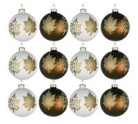 Shatchi Christmas Glass Baubles 12Pcs Set - 8Cm Red Maple Leaves Design For Festive Tree Decorations