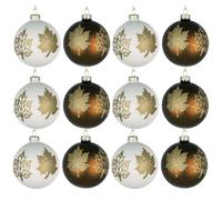 Shatchi Christmas Glass Baubles 12pcs Set - 8cm Red Maple Leaves Design for Festive Tree Decorations Shatchi Multicolor