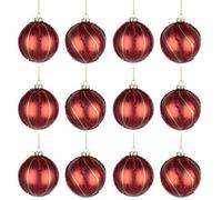 Shatchi Christmas Glass Baubles 12Pcs Set - 8Cm Red Ornaments With 2 Beautiful Festive Designs