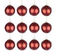 Shatchi Christmas Glass Baubles 12pcs Set - 8cm Red Ornaments with 2 Beautiful Festive Designs Shatchi Red