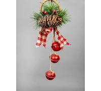 27cm Hanging Decorations Red Bells with Ribbon, Berries and Pinecones Christmas Home Wall Door Jingle Xmas Holiday DIY Decorations