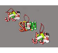 Christmas Tree Hanging Words Snow Joy Noel Decorated with Candy Cane Santa Snowman Penguin Xmas Tree Wall Home Décor Ornaments 3pcs Set