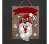 Shatchi Christmas Home Decoration Battery Operated Novelty Santa Wooden Frame Wall Decoration with 6 Small Warm White Bulbs in Red Shatchi Red