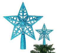 14.5cm Ice Blue Glitter Star Christmas Tree Topper Shatterproof for Christmas Tree Decorations Xmas Treetop Tree Crown Holiday Ornament