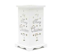 Shatchi Christmas LED Candle Flameless Table Top Wooden Holder Engraved Merry Christmas White Battery Operated
