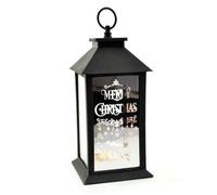 Shatchi Christmas Led Warm White Lantern Lamp Black Pvc Frame With Designed And Inprinted Christmas Theme