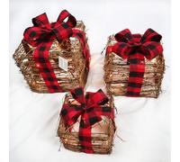 Shatchi Christmas Light Up Parcels Pre-Lit Battery Operated LED Glitter Xmas Presents Set of 3 in Brown Shatchi Brown