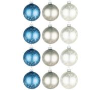 12Pcs/80mm Glass Baubles Christmas Tree Balls Spheres Hanging Ornaments Set Assorted Designs Xmas Tree Decorations