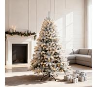 Shatchi Christmas Pre-Lit Yukon Snow Pine Tree With Warm White Leds,4Ft-7Ft