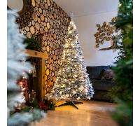 Shatchi Christmas Prelit Holly Snow White Flock Pop up Tree Xmas Home Indoor LED Warm Lights Decorations | Size: 5ft Shatchi White 5ft