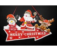 SHATCHI Pre Lit Plaque Arrow Merry Christmas Santa Clause Snowman Reindeer Holding This Way Sign Door Hanging Decoration-70x42Cm, Foam, Red, 70x42cm