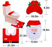 Shatchi Christmas Toilet Seat Cover And Mat Bathroom Set Xmas Home Decor Party Accessories 3Pcs, White Santa