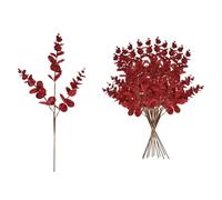 SHATCHI Christmas Tree Eucalyptus Stems, Artificial Picks 55cm Red 12Pcs | Glittered, Leaves Branches Decorating Christmas Trees, Wreaths, Garlands, Vase, DIY Crafts, Festive Floral Arrangements