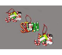 Christmas Tree Hanging Words Snow Joy Noel Decorated with Candy Cane Santa Snowman Penguin Xmas Tree Wall Home Décor Ornaments 3pcs Set