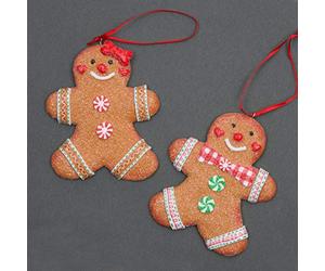 SHATCHI Christmas Tree Hanging Decorations Traditional Gingerbread Cookie Couple Man & Lady Xmas Tree Wall Home Décor Ornaments 2pcs Set,10x8cm