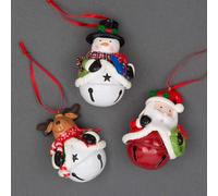 Christmas Tree Hanging Decorations Santa Snowman Reindeer with Jingle Bells Xmas Tree Wall Home Décor Ornaments 3pcs Set