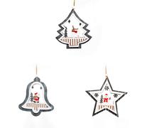 Shatchi Christmas Tree Ornaments Wooden Aesthetic Hanging Decorations Assorted Grey Shapes 3Pcs Shatchi Multicolor