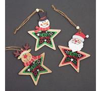 Shatchi Christmas Tree Ornaments Wooden Aesthetic Hanging Decorations Painted Stars 3Pcs
