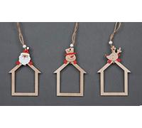 SHATCHI Christmas Tree Ornaments Wooden Aesthetic Hanging Decorations set of 3 pcs Xmas DIY Holiday Home Décor - Home Shape Santa, Reindeer, Snowman pieces(10cm)