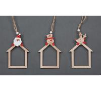 SHATCHI Christmas Tree Ornaments Wooden Aesthetic Hanging Decorations set of 3 pcs Xmas DIY Holiday Home Décor - Home Shape Santa, Reindeer, Snowman pieces(10cm)