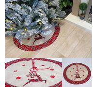 Shatchi Christmas Tree Skirt Snowflakes Printed Pattern Burlap Hessian Linen Cover Floor Mat, 4pcs in Brown Shatchi Brown