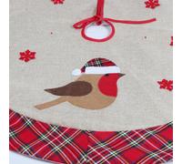 Shatchi Christmas Tree Skirt Snowflakes Printed Pattern Burlap Hessian Linen Base Cover Floor Mat Holiday in Red Shatchi Red