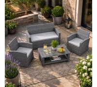 Shatchi Compact Garden Sofa Set - 2Seater + Chairs + Coffee Table With 5mm Tempered Glass - Outdoor Furniture
