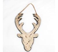 SHATCHI, 16 x 26H CM, SHATCHI 26cm Christmas Wooden Hanging Cream Front Face Deer Wall Decoration Xmas Home Office Holiday Decorative Centrepiece