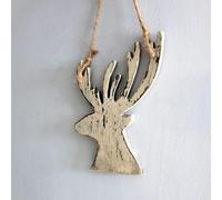 SHATCHI 26cm Christmas Wooden Hanging Cream Side Face Deer Wall Decoration Xmas Home Office Holiday Decorative Centrepiece 17 x 26H CM