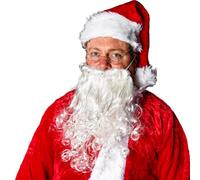 SHATCHI Delux Santa Fake Curly Father Christmas Accessory Adult Fancy Dress Supplies Wizard Beard Long Facial Hair, White