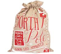 SHATCHI Extra Large Sack 60x78 cm - Hessian Burlap North Pole Stocking Filler Gift Bag with Drawstring, Christmas Accessories, Checked by Santa