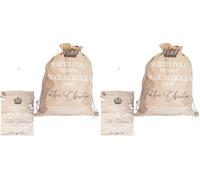 SHATCHI Extra Large Santa Sack 60x80 cm - Hessian Beige North Pole Express Mail Service Stocking Gift Bag with Drawstring, Christmas Accessories (Pack of 2)