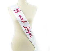 SHATCHI Flashing 18 & Legal Sash White with Pink Text Birthday Party Accessories