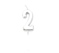 Shatchi Gifts 4 All Occasions Limited Silver 2 Number Candle Birthday Anniversary Party Cake Decorations Topper, 4.5 cm